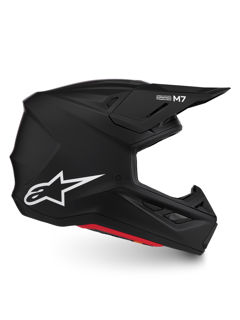 Alpinestars S-M7 Solid Helm, Motocrosshelm, Mattschwarz, aerodynamische Verbundschale, weißes Astar-Logo, ECE 22.06-zertifiziert