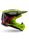 Alpinestars Supertech M10 Unite Helm, Motocross-Rennhelm, Gelb Fluo und Schwarz mit Diva Pink Stern-Grafiken, glänzendes aerodynamisches Design mit Belüftungsöffnungen, ECE 22.06 zertifiziert