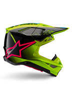 Alpinestars Supertech M10 Unite Helm, Motocross-Rennhelm, Gelb Fluo und Schwarz mit Diva Pink Stern-Grafiken, glänzendes aerodynamisches Design mit Belüftungsöffnungen, ECE 22.06 zertifiziert