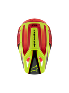 Alpinestars S-M3 Youth Fray Helm, Motocross-Helm, Rot und Neongelb mit schwarzem Glossy-Finish, Draufsicht mit aerodynamischer Schale und Alpinestars-Logo auf dem Visier