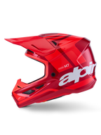 Alpinestars S-M7 Core Helm, Rot glänzend mit geometrischen Akzenten, Motocross-Helm, Seitenansicht, aerodynamische Schale mit Belüftungsöffnungen und weißem Branding, Hochleistungs-Offroad-Rennausrüstung