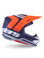 Alpinestars S-M7 Core Helm ECE 22.06, Motocross-Rennhelm, Dunkelblau Matt mit leuchtend orangefarbenen und weißen Akzenten, oranges Visier, aerodynamisches Profil mit Mesh-Belüftungsöffnungen, ECE 22.06 zertifiziert