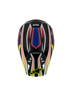 Alpinestars S-M3 Youth Wurx Helm ECE 22.06, Motocross-Helm, Schwarz mit leuchtend roten, blauen und gelben Grafiken, Draufsicht mit SM3-Logo und gelbem Alpinestars-Logo auf dem Visier, Offroad-Schutzausrüstung