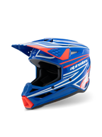 Alpinestars S-M3 Youth Wurx Helm, Motocross-Helm, Glänzendes Blau mit rot-weißen Grafiken, scharfes aerodynamisches Design mit markantem Visier und mehreren Belüftungsöffnungen, konzipiert für Jugend-Offroad- und MX-Rennsport