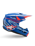 Alpinestars SM3 Youth Wurx Helm, Jugend-Motocross-Helm, Blau mit roten und weißen Grafiken, Seitenansicht mit aerodynamischem Visier, Belüftungsöffnungen und Stern-Logo, glänzende Oberfläche, ECE 22.06 zertifiziert