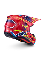 Alpinestars S-M7 Cast Helm ECE06, Motocross-Helm, Rot, Gelb Fluo und Blau, glänzendes Finish, ECE 22.06 zertifiziert.