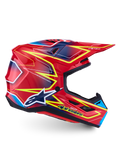 Alpinestars S-M7 Cast Motocross-Helm, glänzend Rot, Gelb Fluo und Blau, ECE 22.06 zertifiziert, aerodynamische Verbundschale