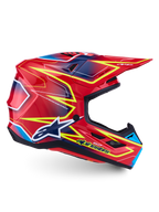 Alpinestars S-M7 Cast Motocross-Helm, glänzend Rot, Gelb Fluo und Blau, ECE 22.06 zertifiziert, aerodynamische Verbundschale