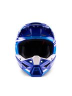 Yamaha S-M3 Helm ECE 22.06, Motocross-Helm, Blau und Weiß glänzend, Vorderansicht mit Fokus auf den schützenden Kinnbügel mit Yamaha-Branding und mehreren Belüftungsöffnungen.