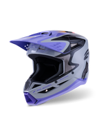 Alpinestars S-M3 Jettson Jugend-Helm ECE 22.06, Motocross-Helm, Grau, Lila und Schwarz glänzend, mit lilafarbenem Visier und Kinnschutz, aerodynamische Schale mit Mesh-Belüftungsöffnungen, auffällige Grafiken für den Jugend-Offroad-Rennsport