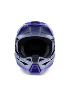 Alpinestars S-M3 Jettson Jugend-Helm, Motocross-Helm, glänzendes Finish in Grau, Lila und Schwarz, Vorderansicht mit großer Augenöffnung für Brillen und belüftetem Kinnschutz, professioneller Offroad-Kopfschutz.