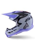 Alpinestars S-M3 Jettson Helm, Motocross-Helm, Grau, Lila und Schwarz glänzend, Seitenansicht mit eleganten Grafiken und verstellbarem Visier, mit mehreren Belüftungsöffnungen und Alpinestars-Markenlogo, leistungsstarker Offroad-Schutz