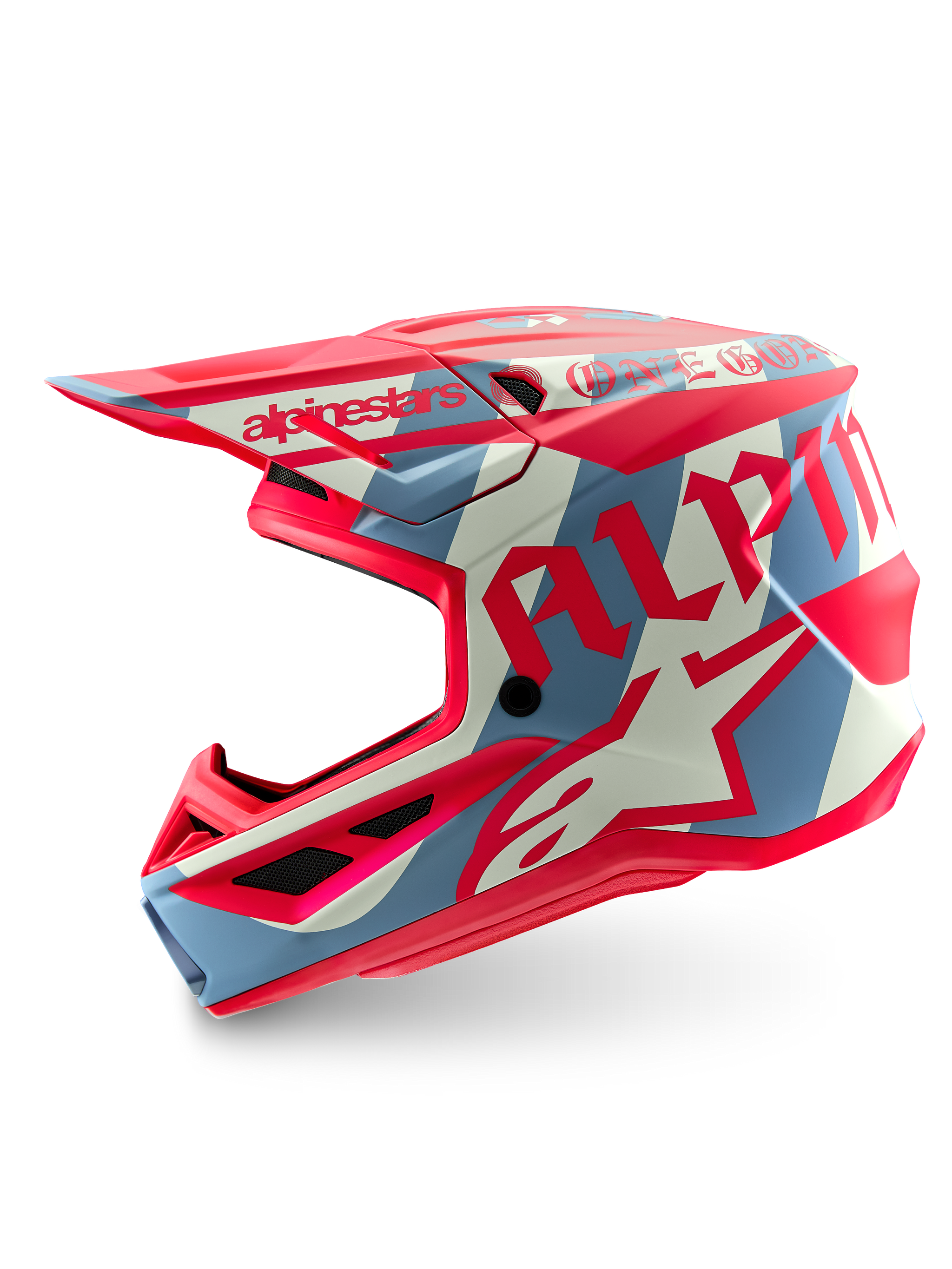 Alpinestars S-M7 Beast Coast Motocross-Helm, mattes Hellgrau und Orange, aerodynamisches Design für Offroad-Rennen.