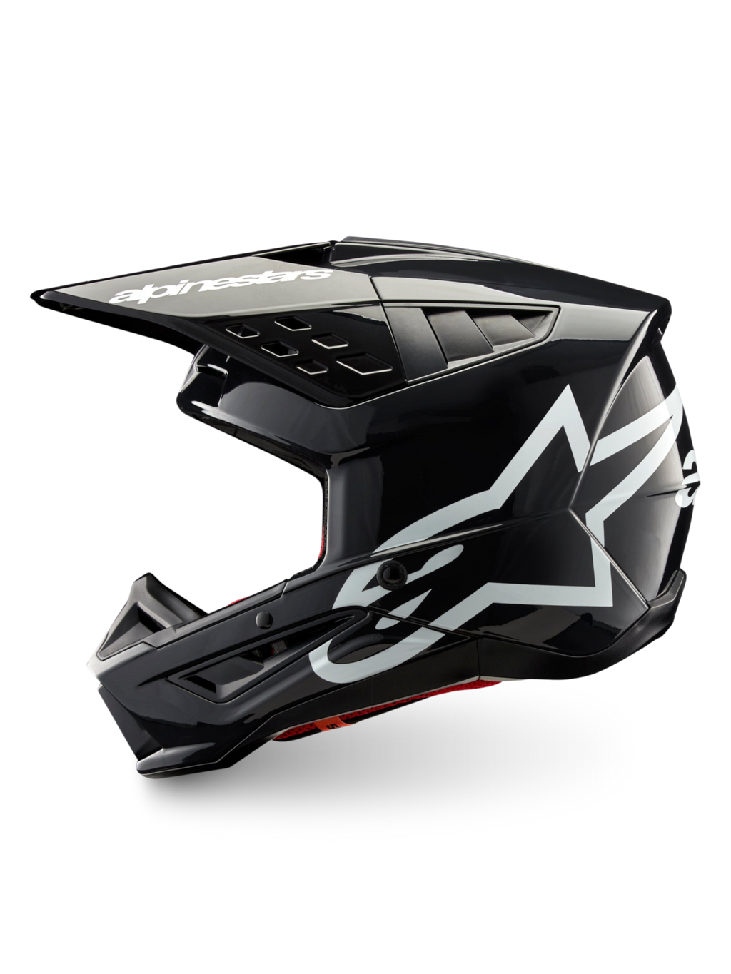 Alpinestars S-M5 Helm Corp ECE 22.06, Motocrosshelm in Dunkelgrau glänzend mit weißen Alpinestars-Logos.
