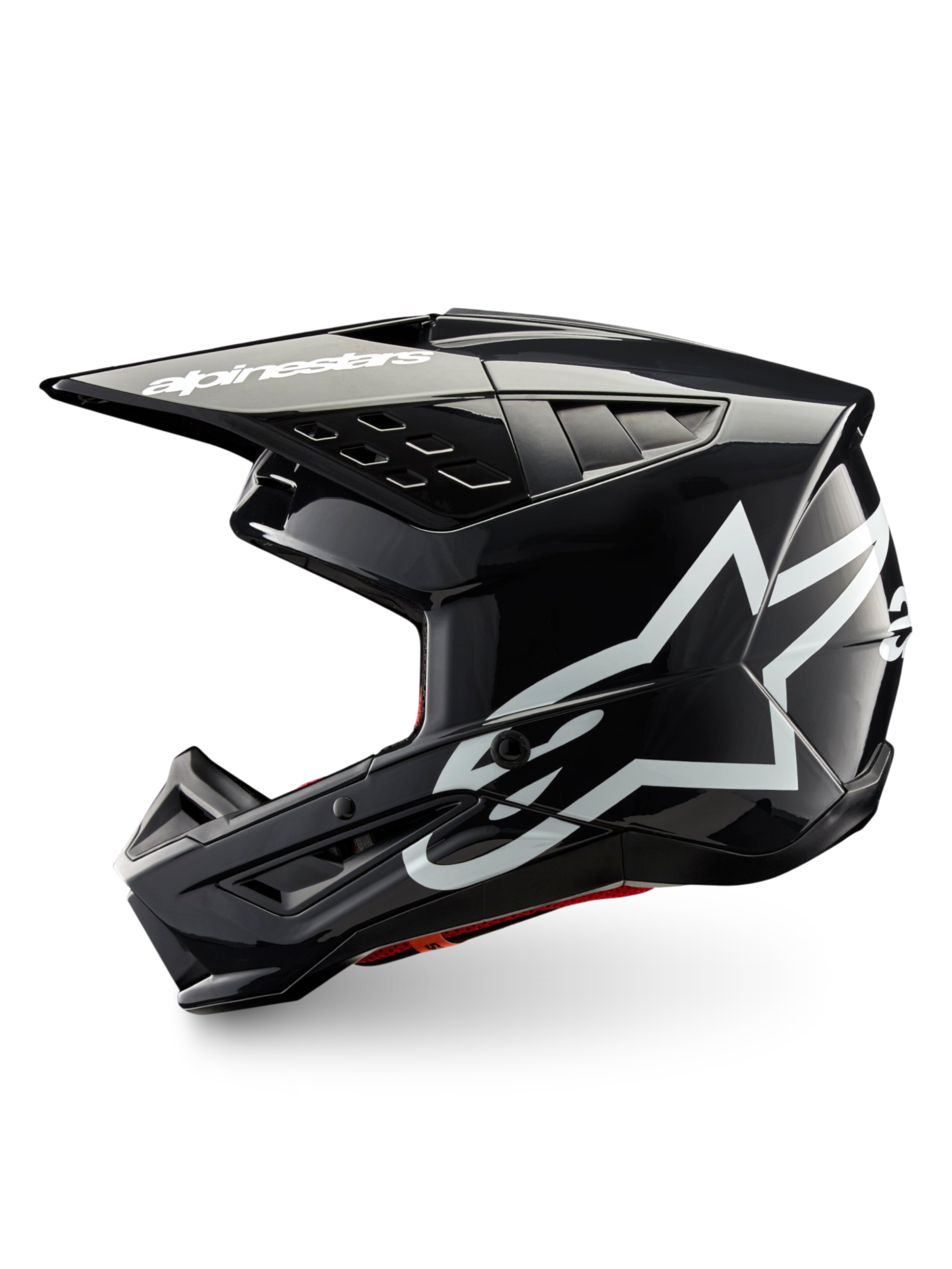 Alpinestars S-M5 Helm Corp ECE 22.06, Motocrosshelm in Dunkelgrau glänzend mit weißen Alpinestars-Logos.