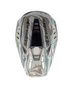 Alpinestars S-M5 Mineral Helmet, Motocross gear in Warm Gray and Celadon Green, top-down view showing glossy camo pattern.