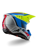 Alpinestars S-M5 Sail Helmet ECE, Motocross Helmet, Yellow Fluo Enamel Blue and Silver Glossy, rear three-quarter view showing aerodynamic thermoplastic shell, large ventilated visor, and integrated cooling vents for off-road racing protection.
