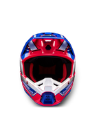 Alpinestars S-M5 Helm Sail, Motocross-Helm, Weiß, Diva Pink und Emaille-Blau, ECE 22.06 zertifiziert, frontale Ansicht.