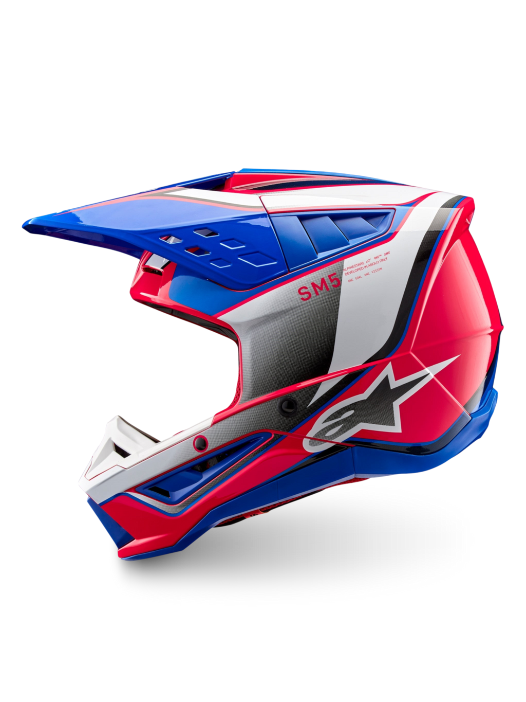 Alpinestars S-M5 Sail Helm, Offroad-Motocrosshelm in glänzendem Blau und Pink, ECE 22.06-zertifiziert, fortschrittliche Belüftung.