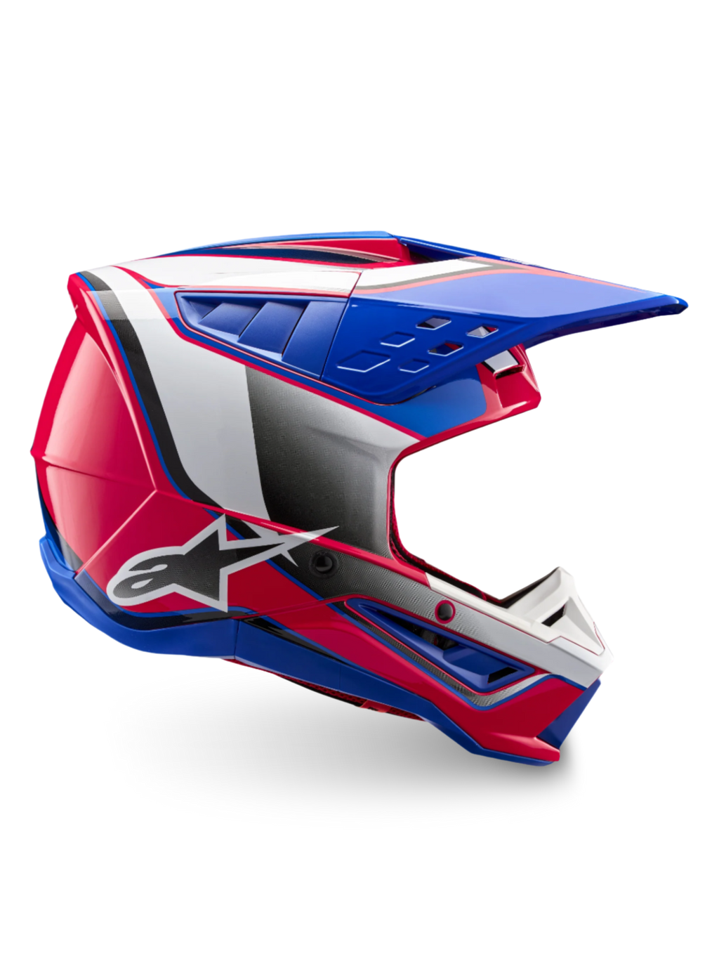 Alpinestars S-M5 Sail Helm, ECE 22.06 Motocross-Helm in Weiß, Diva Rosa und Emaille Blau, glänzendes Finish.