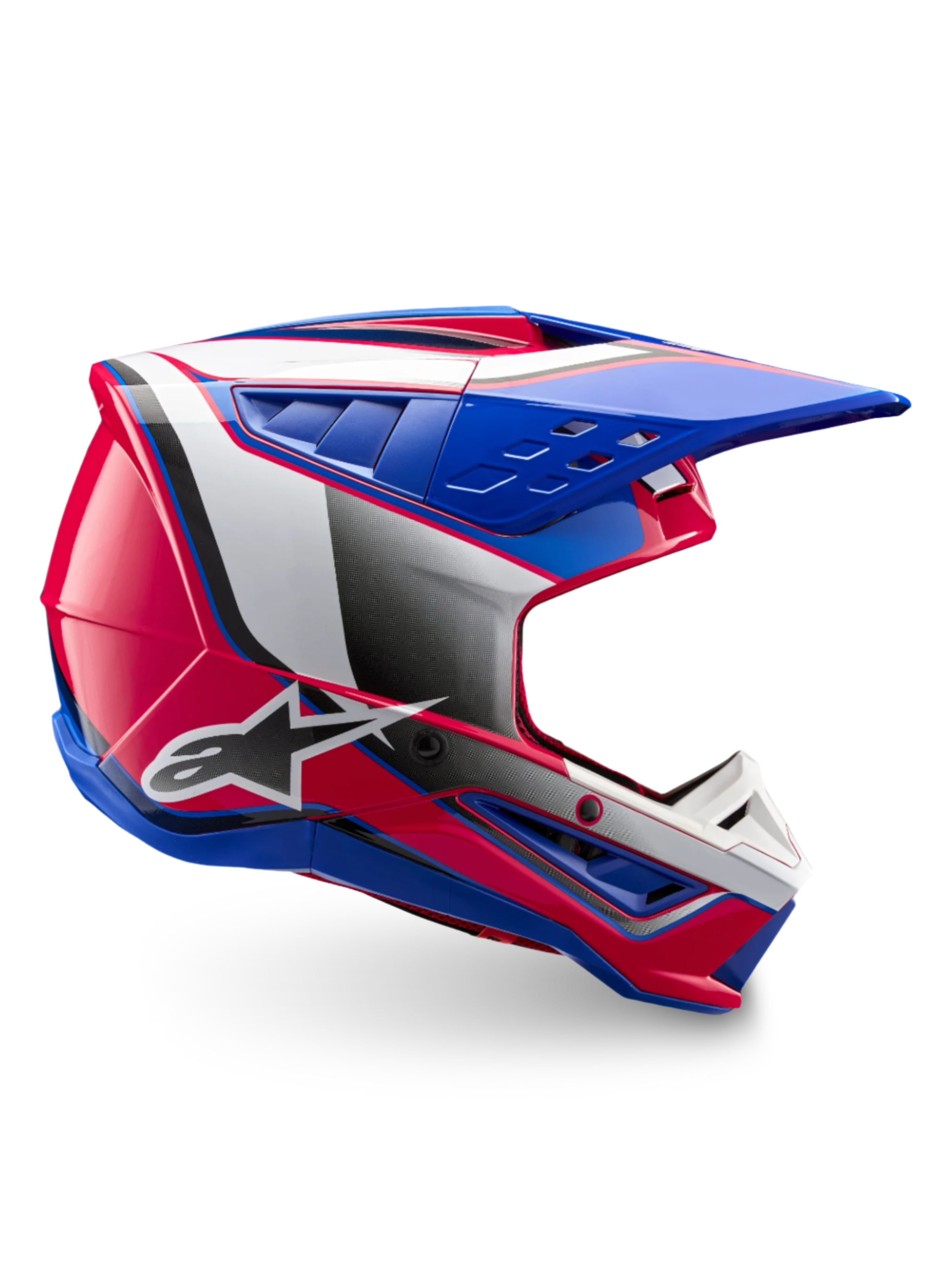 Alpinestars S-M5 Sail Helm, ECE 22.06 Motocross-Helm in Weiß, Diva Rosa und Emaille Blau, glänzendes Finish.