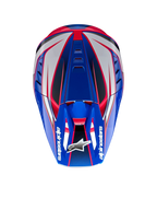 Alpinestars S-M5 Sail Helm, Motocross-Helm, Emaille-Blau, Weiß, Diva-Rosa, Draufsicht mit ECE 22.06-zertifizierter Schale.