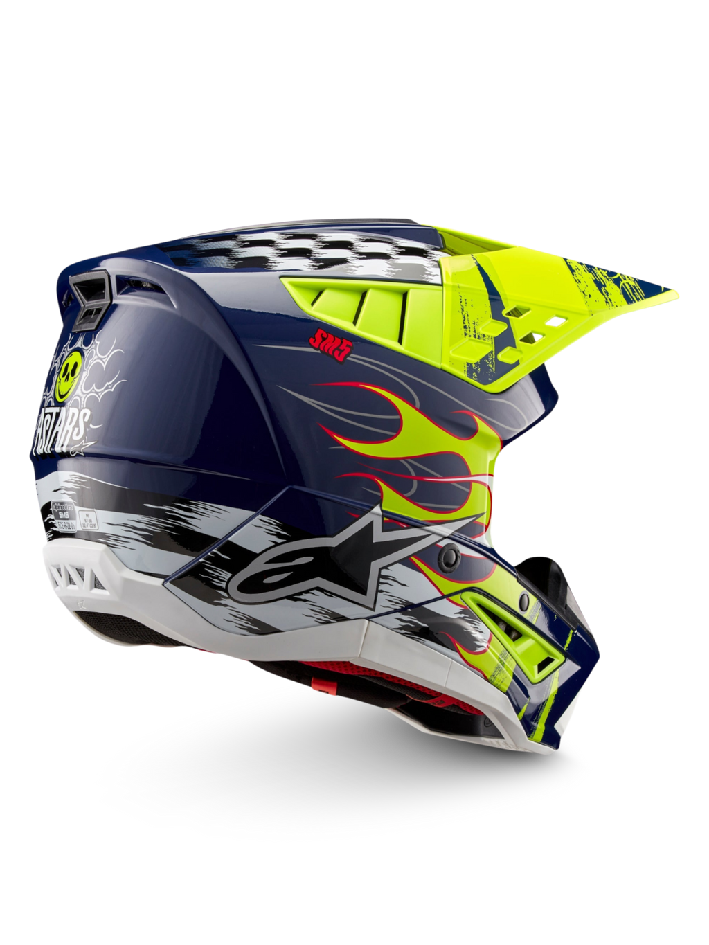 Alpinestars S-M5 Rash Helm, Motocross-Helm in Nachtmarine und Gelb Fluo Glänzend, ECE 22.06-zertifizierter Schutz.