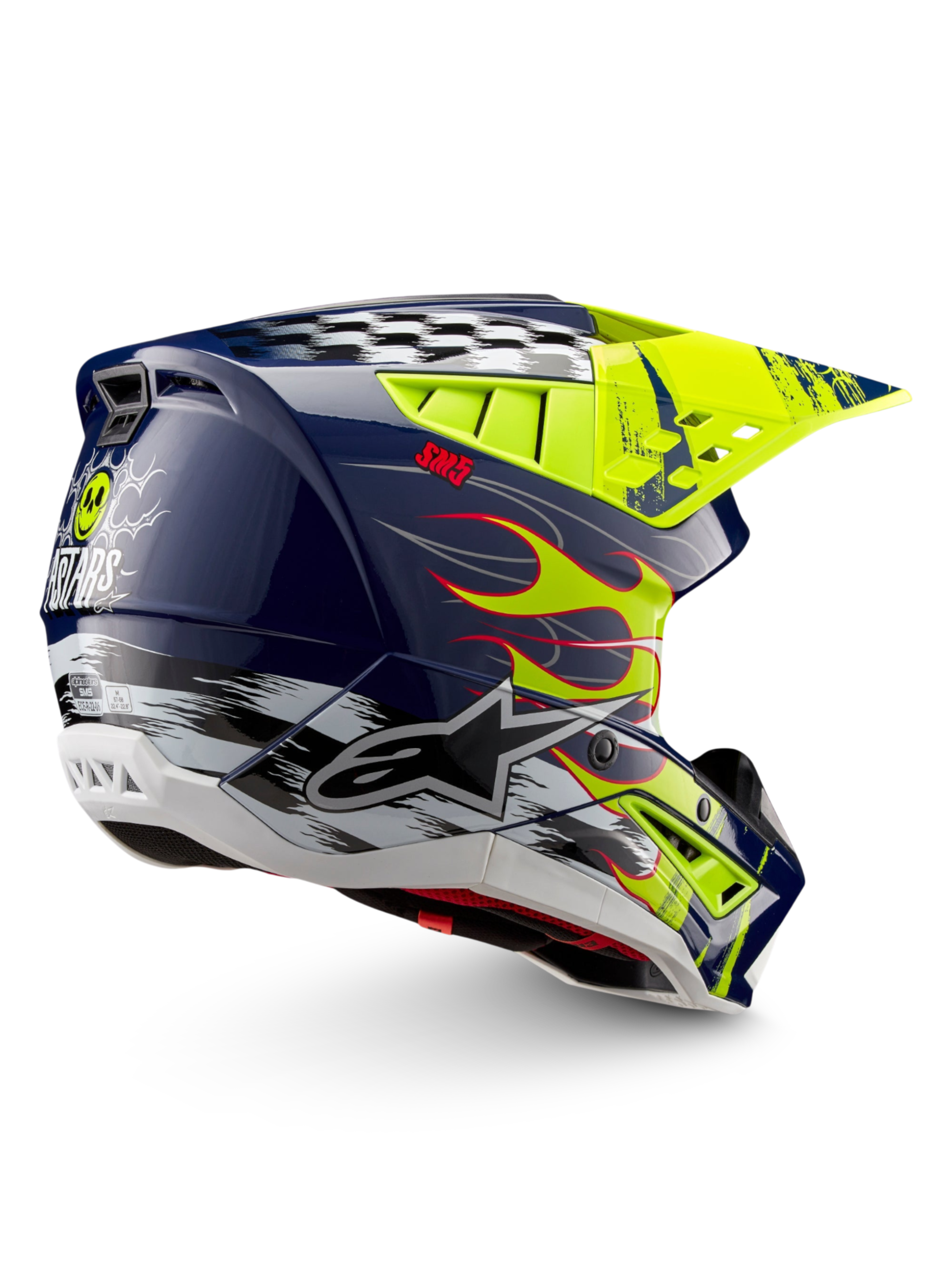 Alpinestars S-M5 Rash Helm, Motocross-Helm in Nachtmarine und Gelb Fluo Glänzend, ECE 22.06-zertifizierter Schutz.