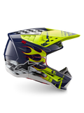 Alpinestars S-M5 Rash Helm ECE 22.06, Motocross-Helm in Marineblau und Gelb Fluo Glänzend mit Flammen-Grafik.