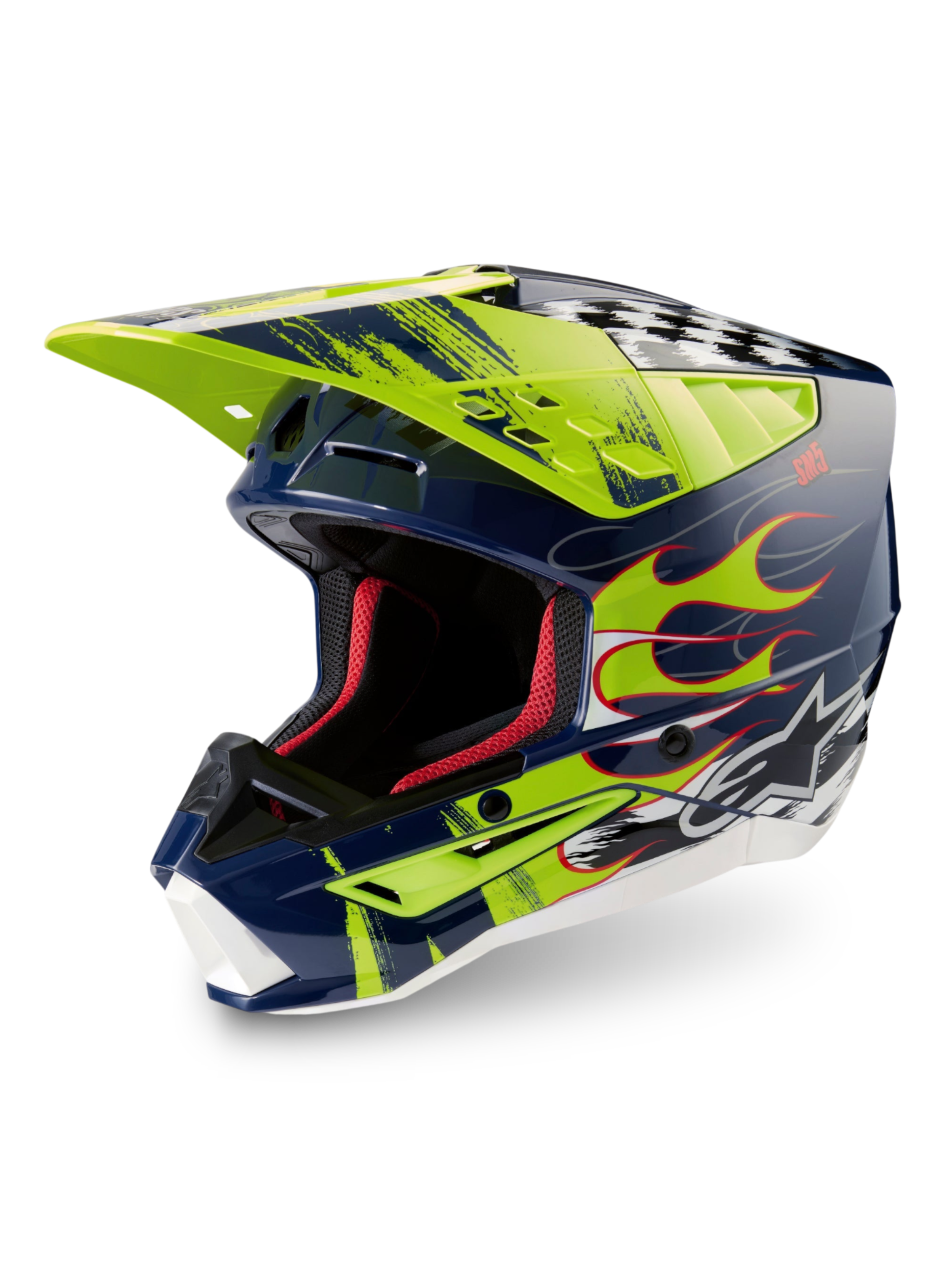 Alpinestars S-M5 Rash Helm ECE 22.06, Motocrosshelm in Nachtmarine und Gelb Fluo glänzend mit fortschrittlichem Schutz.