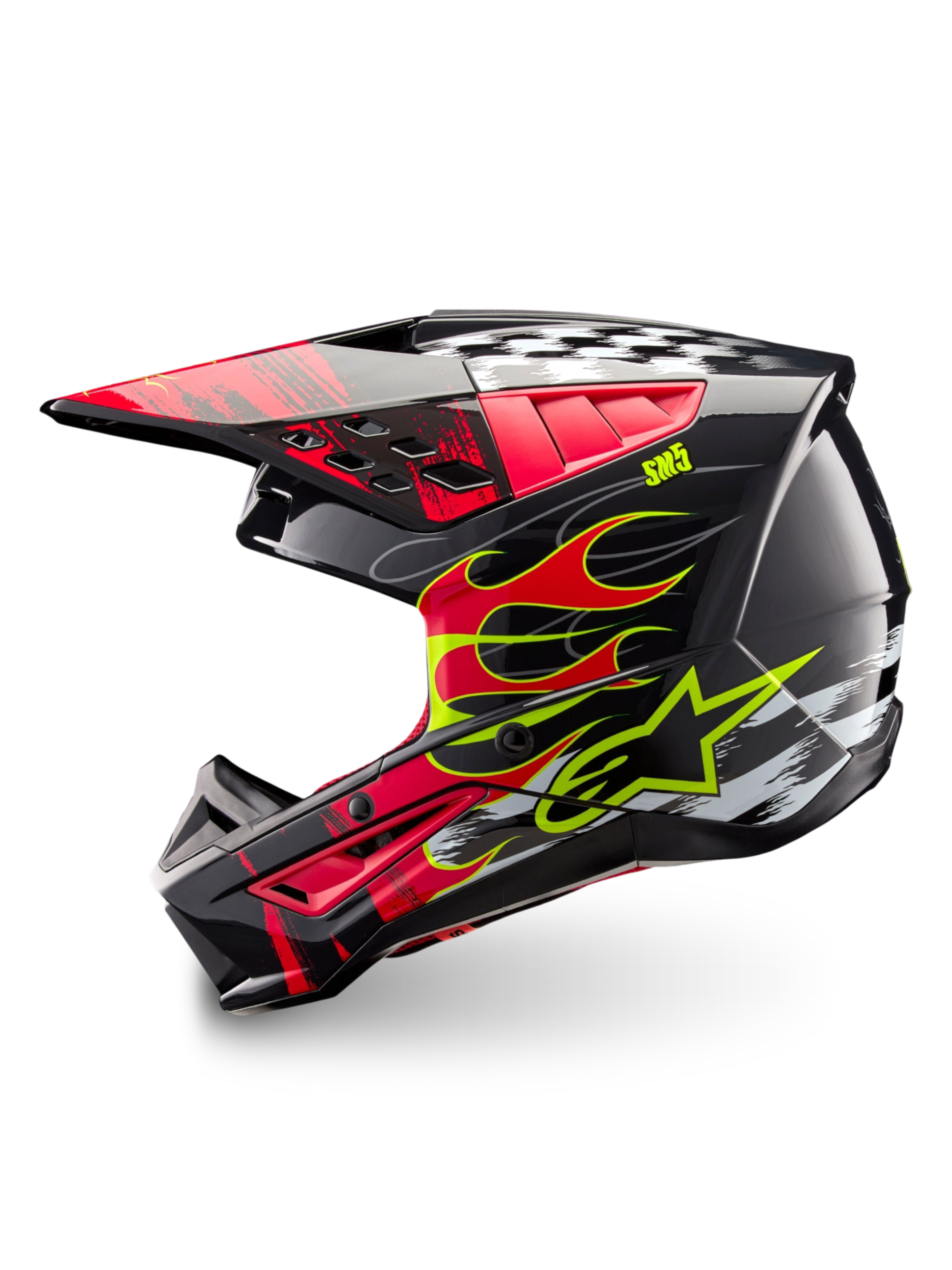 Alpinestars S-M5 Rash Helmet, ECE 22.06 Motocross Helmet, Dark Gray and Bright Red, lightweight thermoplastic shell.