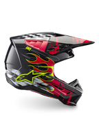 Alpinestars S-M5 Rash Helmet ECE 22.06, Dark Gray and Bright Red Motocross Helmet with flame graphics and lightweight shell.