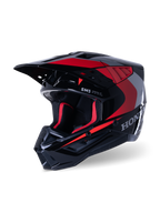 Alpinestars Honda S-M5 Helm, Motocross-Helm, Schwarz Rot Glänzend, mit silbernen Honda-Grafiken und SM5-Logo, aerodynamisches Profil mit großen Lufteinlässen und einem verstellbaren Helmschild, konzipiert für den Offroad-Rennsport