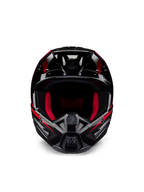 Alpinestars Honda S-M5 ECE Helm, Motocross-Helm, Schwarz-Rot glänzend, Frontansicht mit glänzendem schwarzem Finish und roten Grafiken, leuchtend rote Innenpolsterung, kantiges Design mit mehreren Lufteinlässen, Hochleistungsschutz für Motocross