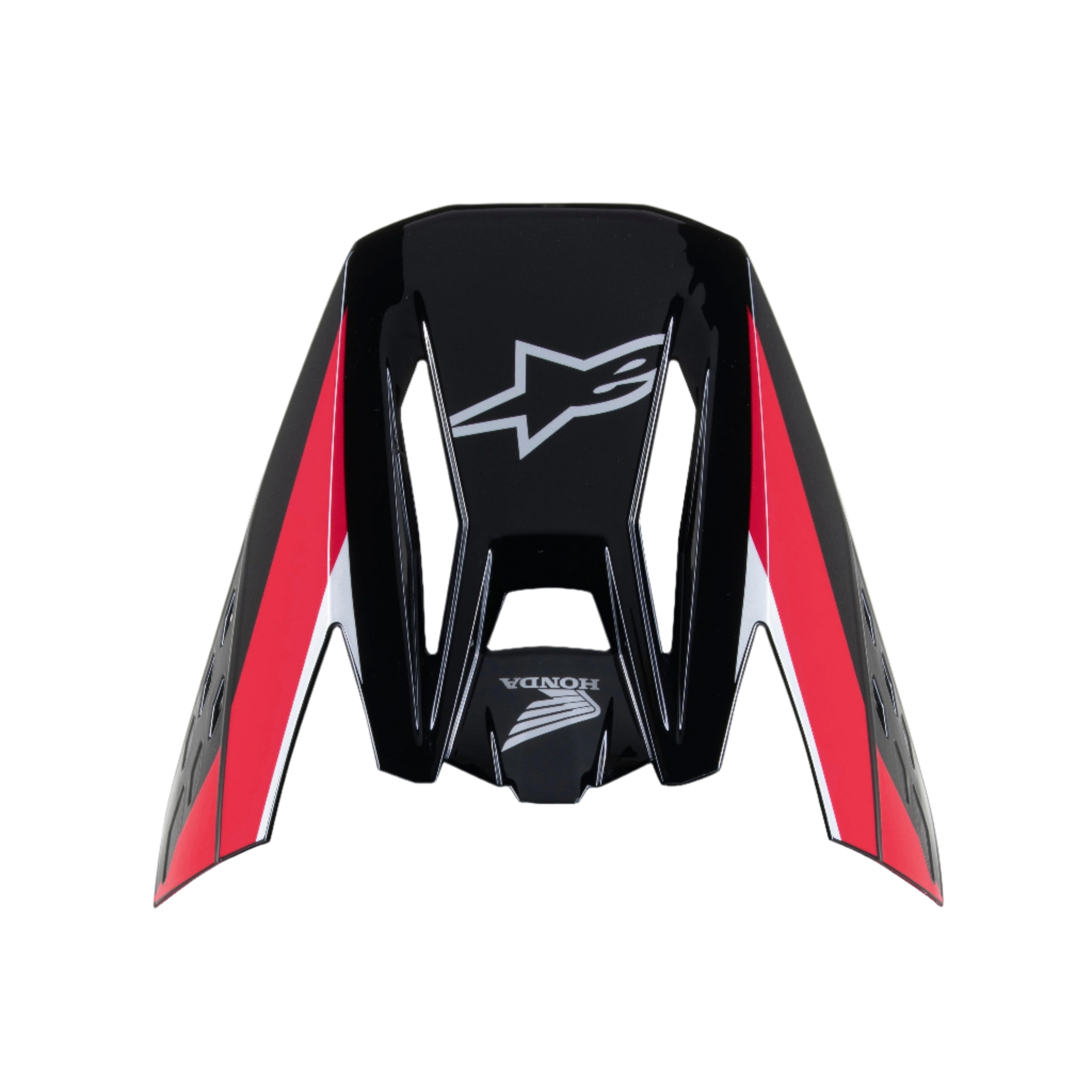 Alpinestars Honda S-M5 Visier, Schwarz Rot Glänzend, Motocross-Helm-Ersatzvisier, mit weißen Alpinestars und Honda Logos, roten und weißen Grafikstreifen, glänzendes Finish für Offroad-Einsätze