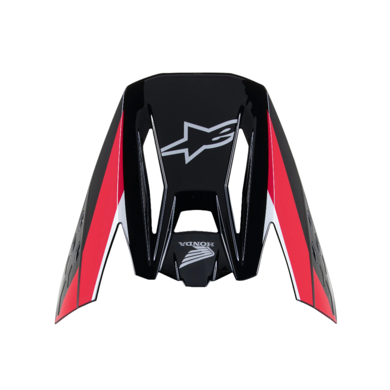 Alpinestars Honda S-M5 Visier, Schwarz Rot Glänzend, Motocross-Helm-Ersatzvisier, mit weißen Alpinestars und Honda Logos, roten und weißen Grafikstreifen, glänzendes Finish für Offroad-Einsätze