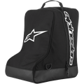 Alpinestars Boot Bag, Motocross-Ausrüstungstasche, Schwarz mit weißem Stern-Logo und vertikalem Schriftzug, Tragegriff oben, verstärkter Boden aus Planenmaterial, strapazierfähiges 600D Polyester, entworfen für Offroad-Schuhwerk