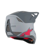 Alpinestars Missile Tech Racer Helmet, Full Face MTB Helmet, Light Gray and Dark Gray Matt with red star logo, rear-side view showing ventilation mesh and streamlined profile, downhill cycling protection