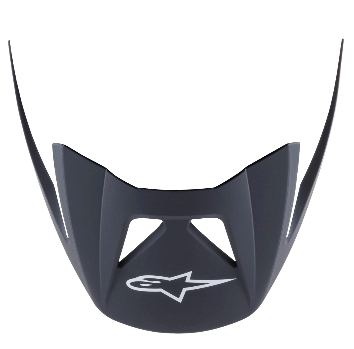 Alpinestars Visor Vector Pro A2, MTB Helmet Replacement Visor, Ebony Matt Black, featuring a white Astars logo on the front, angular aerodynamic shape with ventilation cutouts, matte plastic finish