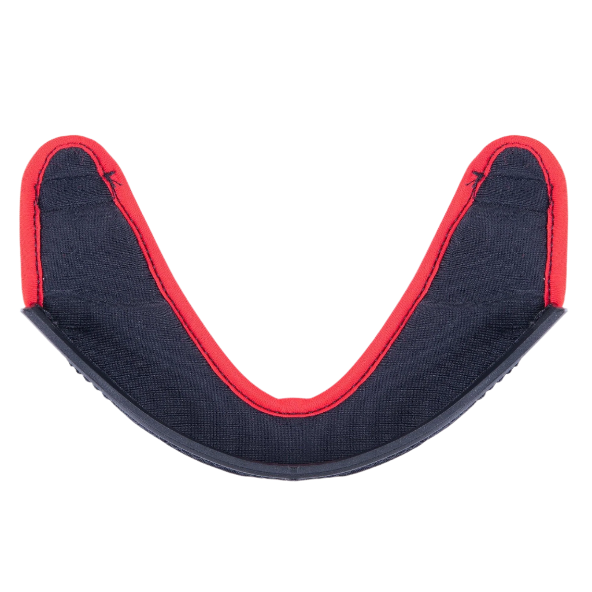 Alpinestars Supertech R10 Kinnvorhang, Helmzubehör, dunkelgraues Gewebe mit einem markanten rot bestickten Rand und einer gebogenen schwarzen Kunststoffkante, offizielles Ersatzteil für S-R10 Helme