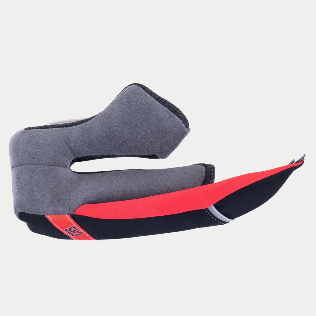 Alpinestars Supertech R10 Regular Wangenpolster, Grau und Rot, Helm-Ersatzteil für den Innenbereich, mit weicher grauer Polsterung und roter ERS-Notentriegelungslasche, Seitenansicht