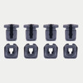 Alpinestars Supertech R10 Connector Set For Spoiler, Helmet Accessory, Black, set of eight replacement plastic connectors, featured in two rows showing side and top-down profiles, official Alpinestars replacement part for S-R10 helmets.