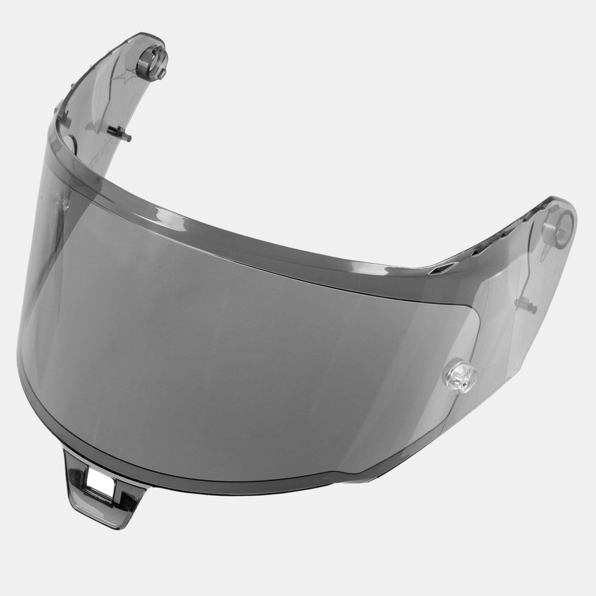 Alpinestars Supertech R10 AFHS-01 Visier, Helmvisier, Light Smoke, halbtransparenter grauer Kunststoff, aerodynamisch gewölbtes Design mit seitlichen Befestigungspunkten und zentraler Lasche, Ersatzteil für S-R10 Rennhelm.