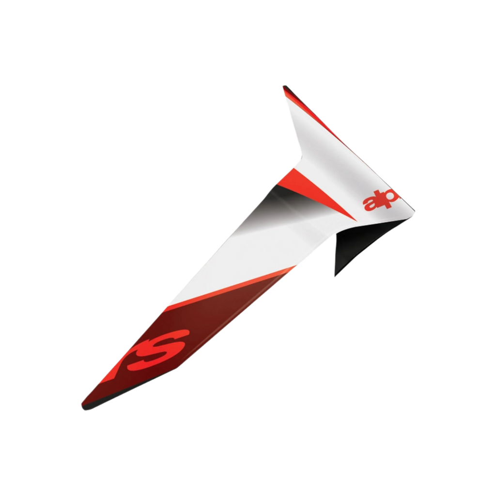 Alpinestars Supertech R10 Team Standard Spoiler, Motorradhelm-Zubehör, glänzendes Finish in Schwarz, Carbon, Rot und Weiß, aerodynamisches Ersatzteil mit scharfkantigem Design und markantem Grafik-Branding.