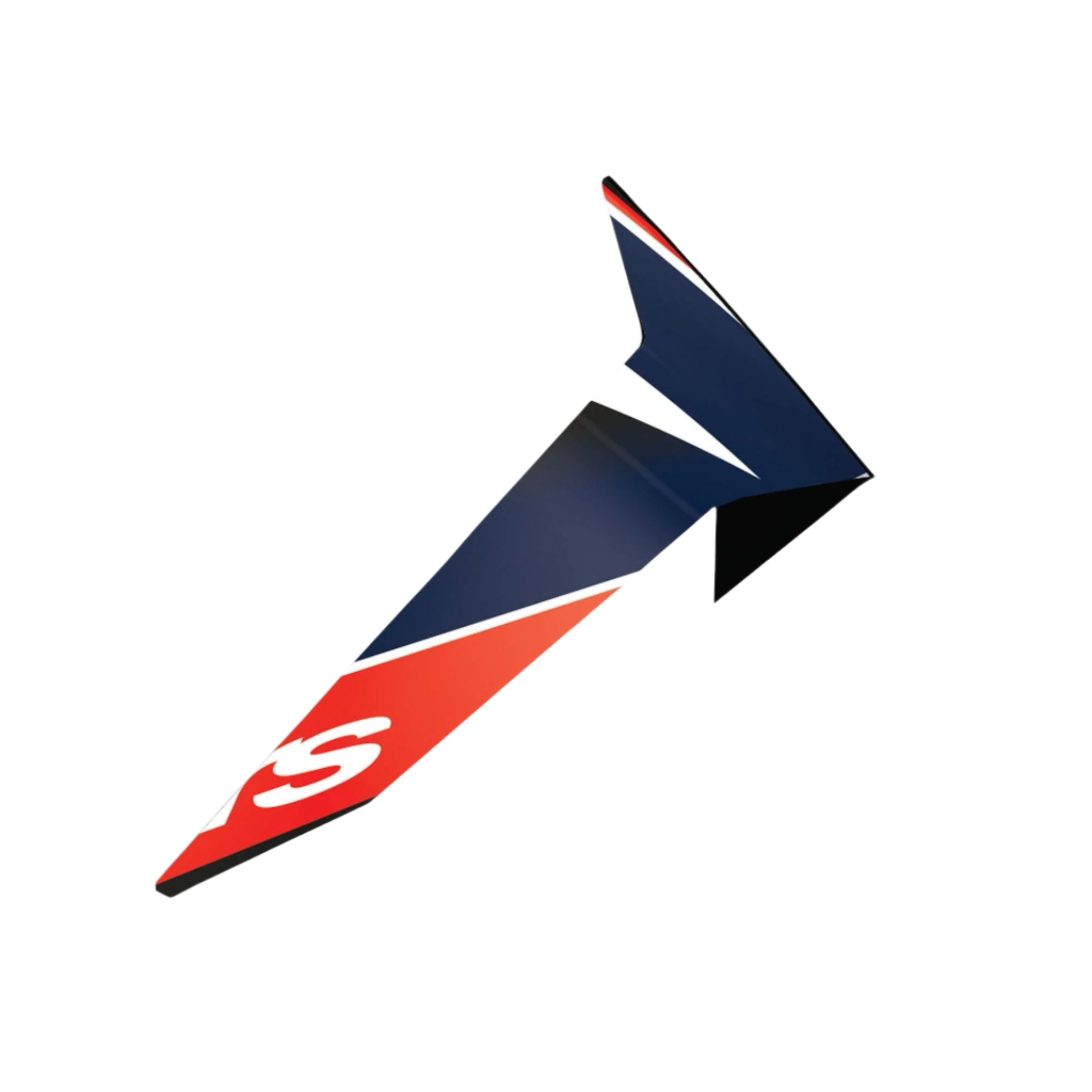Alpinestars Supertech R10 Team Standard Spoiler, Motorcycle Helmet Accessory, Black Carbon Red Fluo and Dark Blue Matte, aerodynamic wing-like design with an angular profile, featuring a white S logo, official replacement part for S-R10 helmets