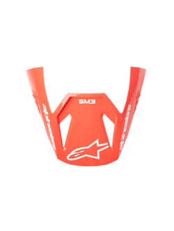 Alpinestars S-M3 Radium Helmet Visor, Motorcycle Racing Helmet Peak, Red Fluo, Glossy Finish, featuring white Alpinestars branding and star logo, angular aerodynamic design for off-road motocross use