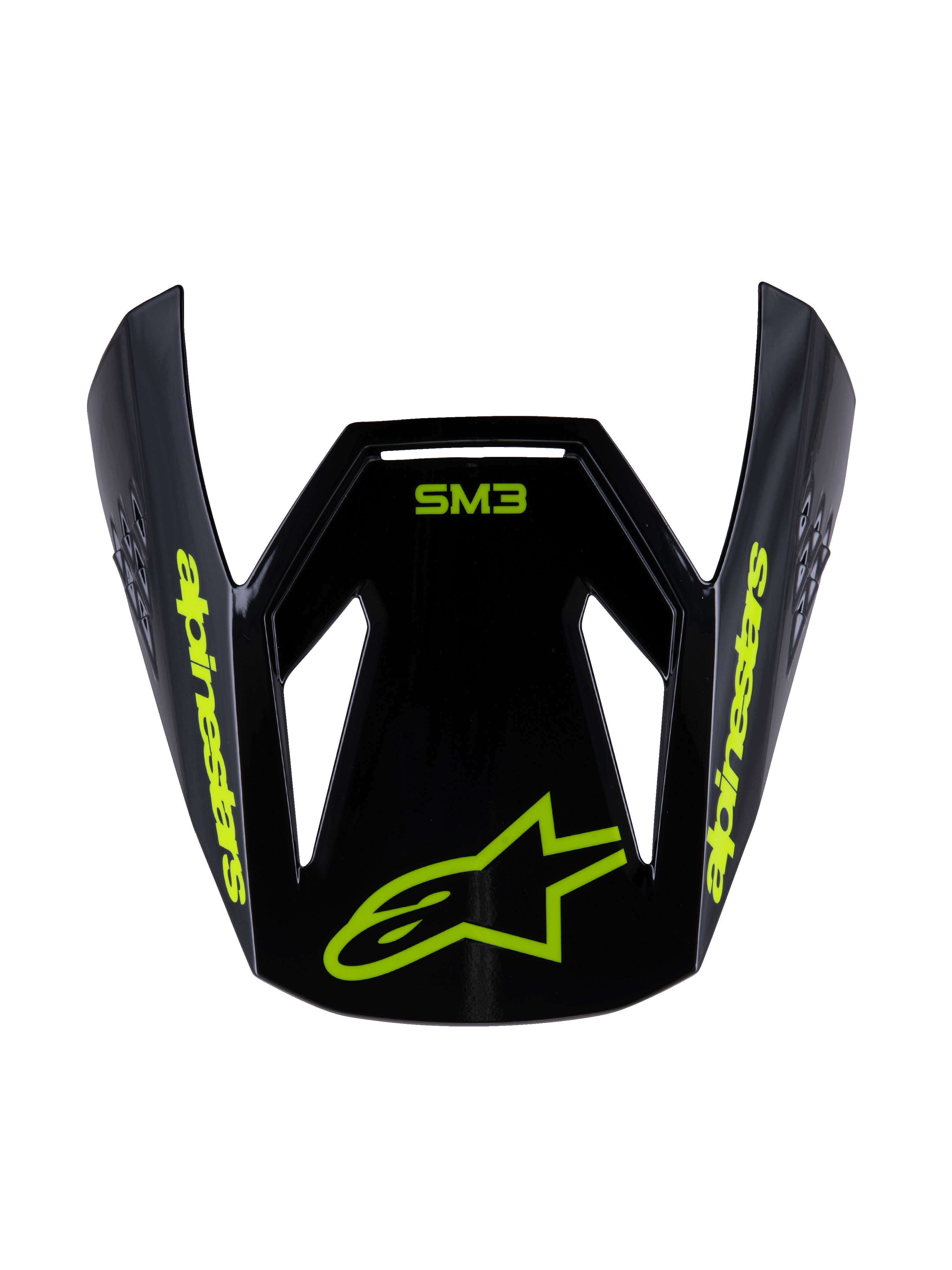 Alpinestars S-M3 Youth Radium Visier, Ersatz-Motocross-Helmschirm, Schwarz Gelb Fluo Glänzend, mit gelbem Alpinestars-Schriftzug und Stern-Logo auf der Vorderseite, aerodynamisches Design für Jugend-Offroad-Helme