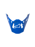 Alpinestars Supertech M10 Flood Visor, Motocross Helmet Visor, Blue with White Logo, featuring a geometric angular design with ventilation cutouts, sleek contour, official replacement part for off-road racing helmets