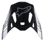 Alpinestars Supertech M10 Carbon Meta2 Visier, Ersatzvisier in Schwarz und Grau glänzend, graues Alpinestars-Logo, aerodynamische Belüftungsausschnitte, Motocross-Helmzubehör