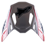 Alpinestars Supertech M10 Carbon Meta2 Visier, Ersatz-Helmschild, Weiß, Rot und Blau mit glänzendem Finish, schwarzes Astars-Logo und dynamische Grafiken, entwickelt für Offroad-Motocross-Helme